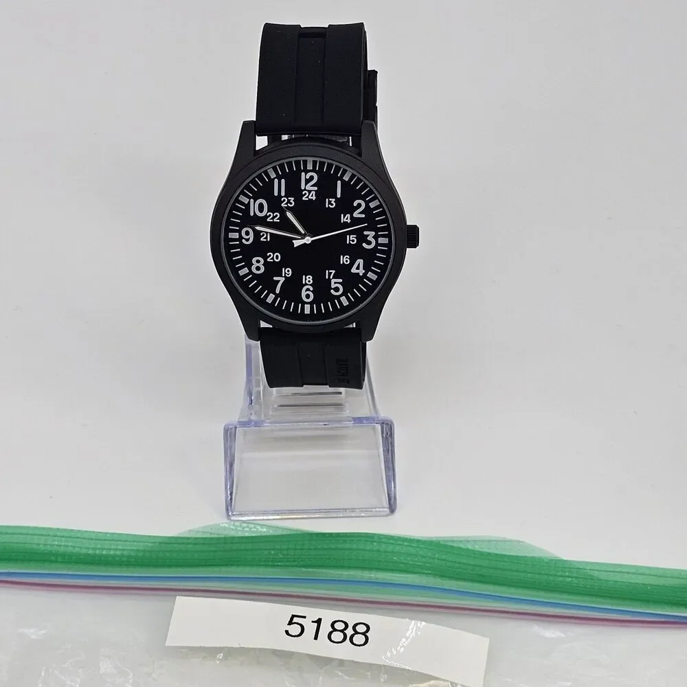 Men's Military Field Watch 42MM Black Case Black‎ Dial Black Plastic Band Straps